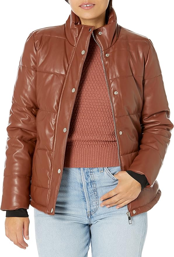 YMI womens Ymi Women's Junior Pleather High Collar Puffer Jacket